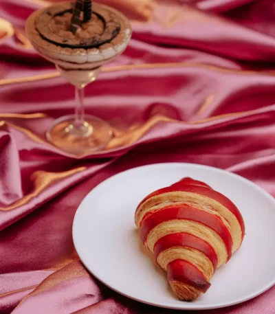 A plate of fresh cherry croissants, perfect for breakfast, available at Kathmandu Fresh Bakery in Pokhara.