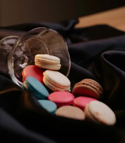 A vibrant assortment of macarons in Pokhara of various flavors, displayed at Kathmandu Fresh Bakery in Pokhara.